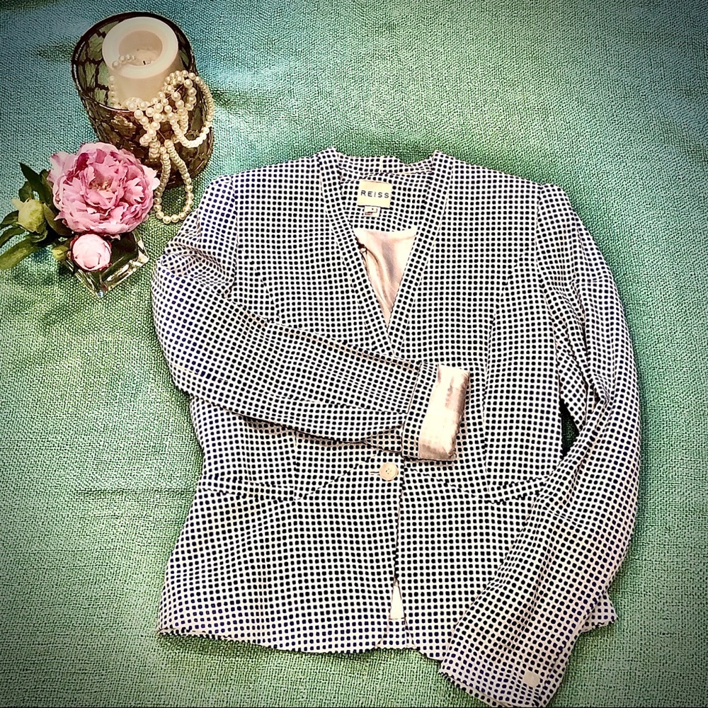 Reiss blue and white patterned suit coat/blazer